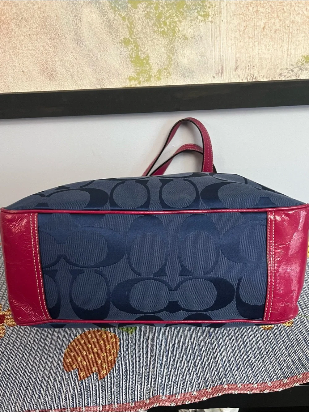 Coach 2010 Pink and Navy Signature Laura Tote Bag - Picture 9 of 13